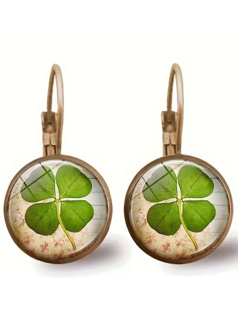 Earrings 4 Leaf Clover Shamrock Lucky Green White Bronze St. Patrick’s Day New